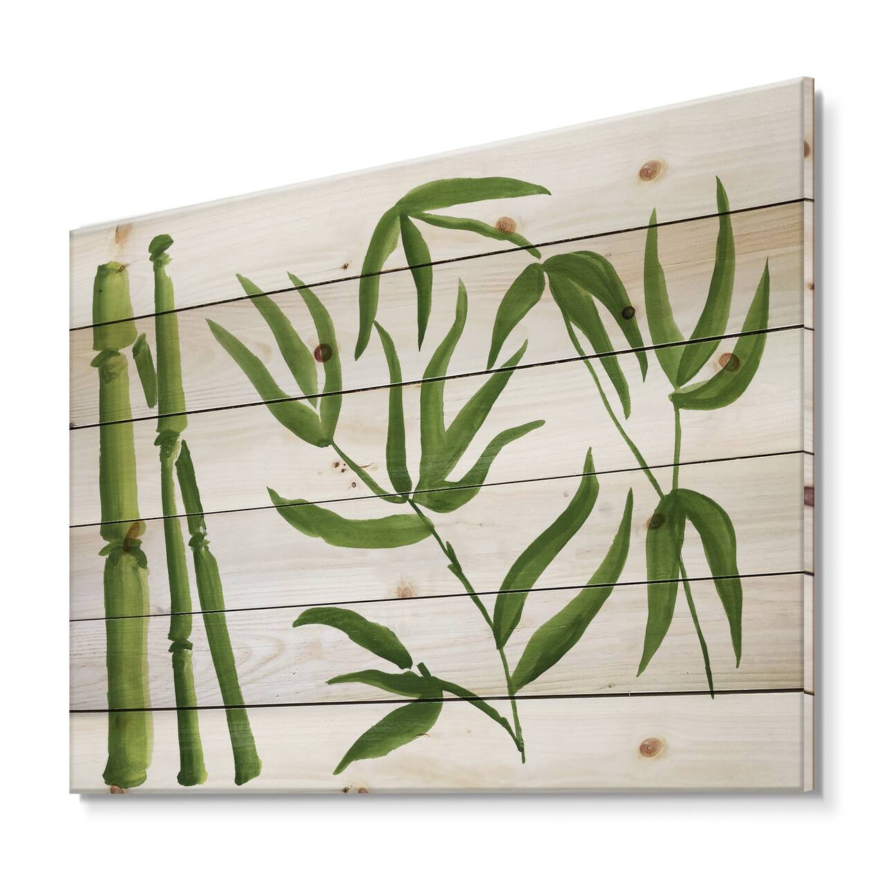 Designart - Bamboo Branches In The Forest IV - Tropical Print on Natural Pine Wood